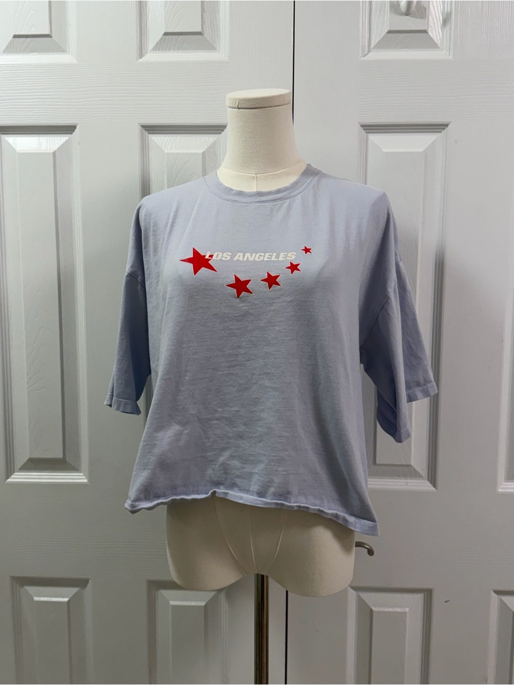 Zara Los Angeles Graphic T-Shirt Gray Red Stars Size S 100% Cotton